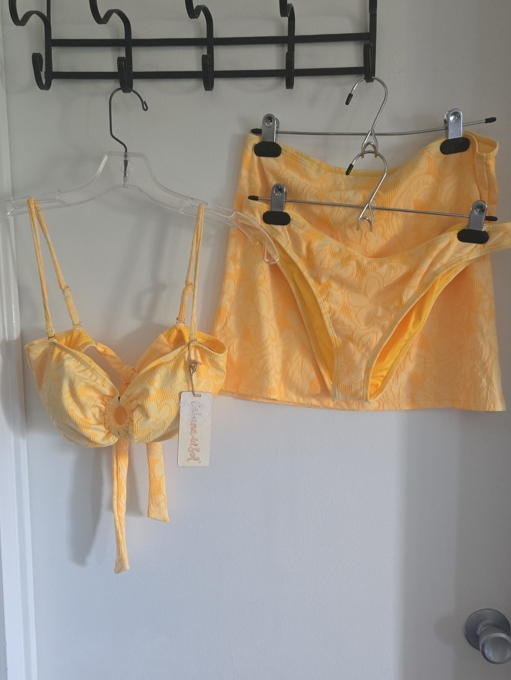 Yellow Floral Lace Bikini Set  - With Swimskirt